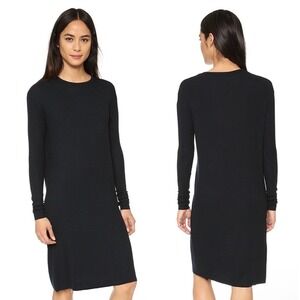 6397 Womens Minimalist Modal Blend Black Ribbed Jersey Raw Hem Shirt Dress Small